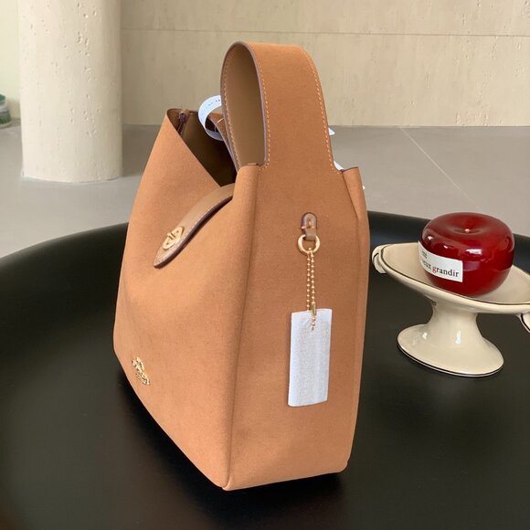 🌹COACH Hadley Convertible Crossbody Bag Suede Brown CW004 New - Picture 3 of 7